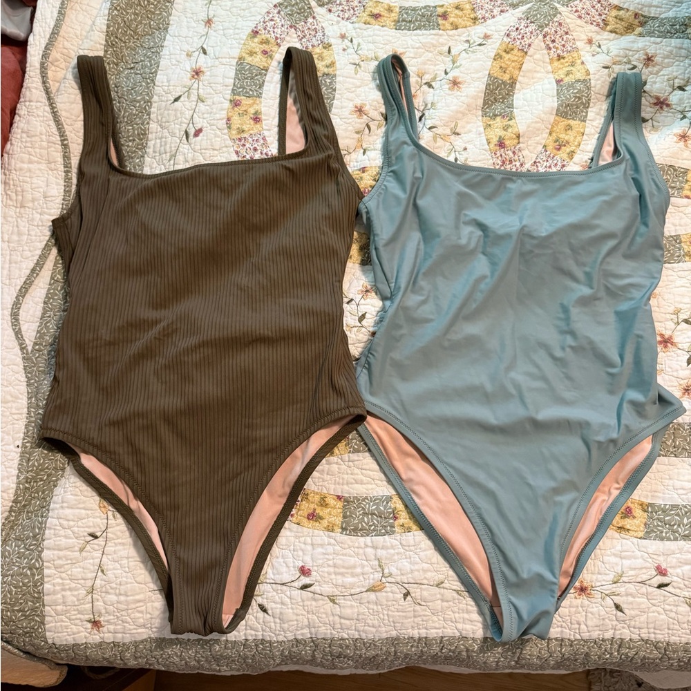 Madewell Green and Blue One Piece Swimsuit Set